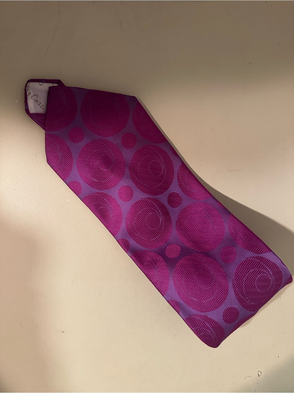 Oleg Cassini Magenta and Purple Circular Pattern Silk Tie